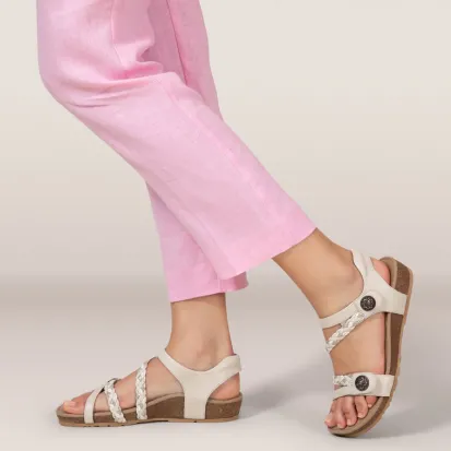 Aetrex Jillian Braided Quarter Strap Ivory Sandal SC362