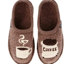 Haflinger Coffee soft, natural wool Slipper