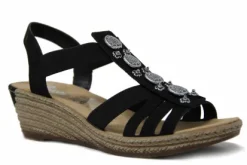 Ladies Rieker 624B4-00 Decorative Wedge Sandal
